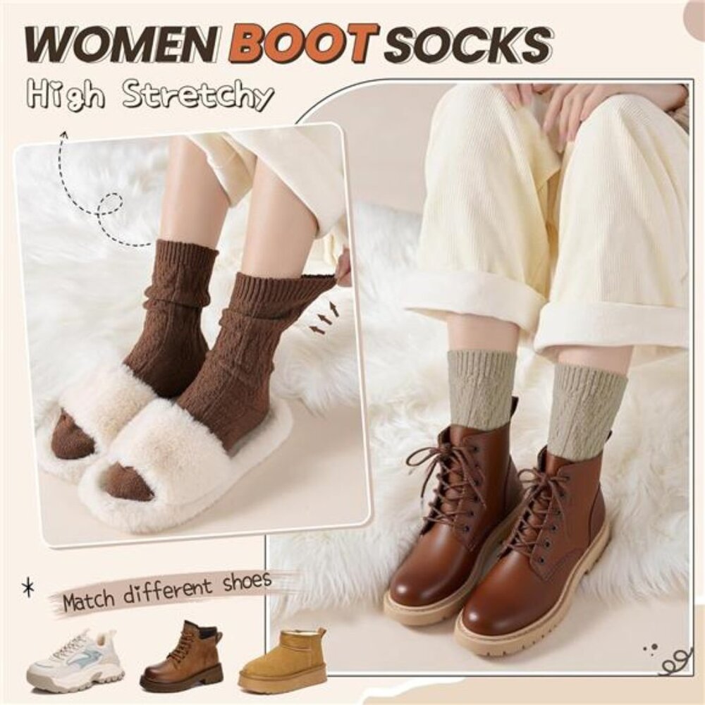 Womens Wool Boot Socks Knit Warm Winter Cozy Thermal Hiking Dress - Picture 3 of 7
